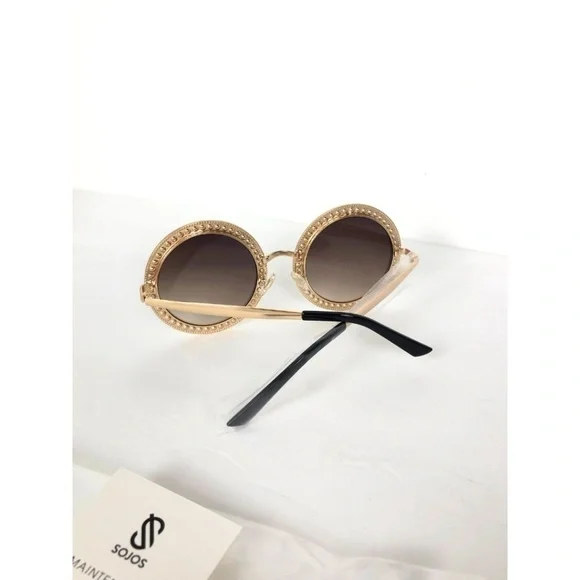 NWT Sojos Round Crystal Gem Gold Sunglasses - Picture 5 of 6